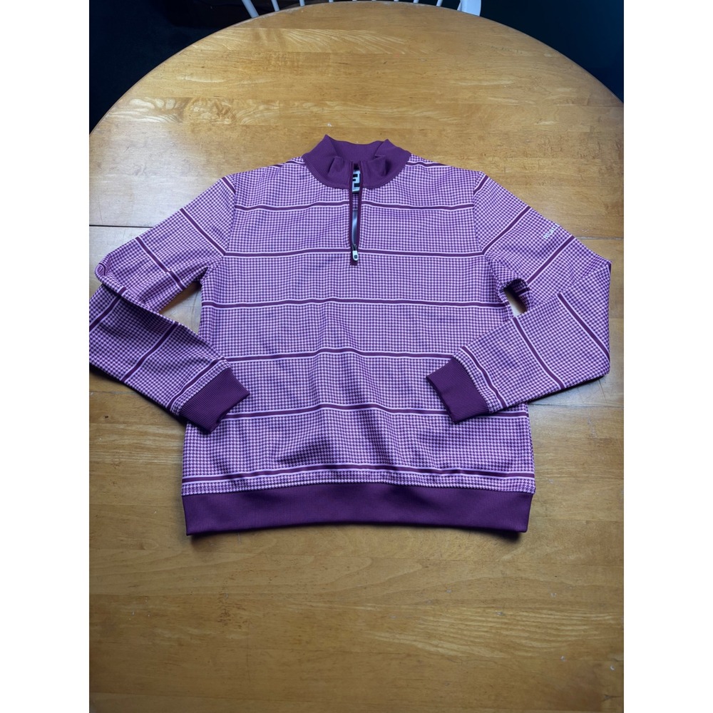 FootJoy Mens Small Purple Houndstooth Striped 1/4 Zip Golf Pullover Blackstone